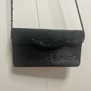 Vintage Black Beaded Shoulder Bag – Party/Evening Purse